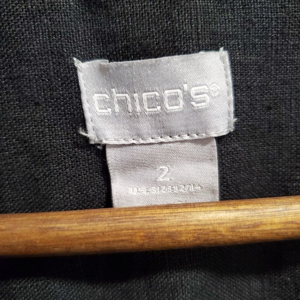 Chicos Dress 100% Linen Tiered Maxi Dress Size 2 Large Black Boho Lagenlook - Picture 3 of 7